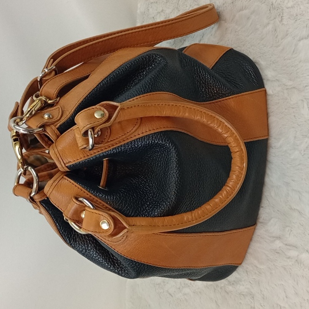 Cristina Italy real leather drawstring bucket bag with strap Black Brown - Picture 6 of 16